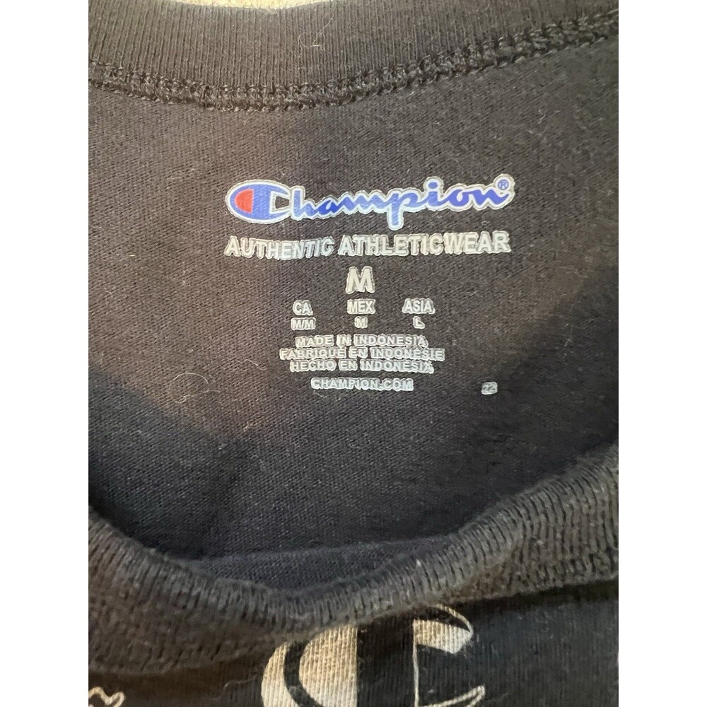 Champion Black All Over Print Logo T-Shirt Men's Size Medium AOP Tee - Picture 3 of 6